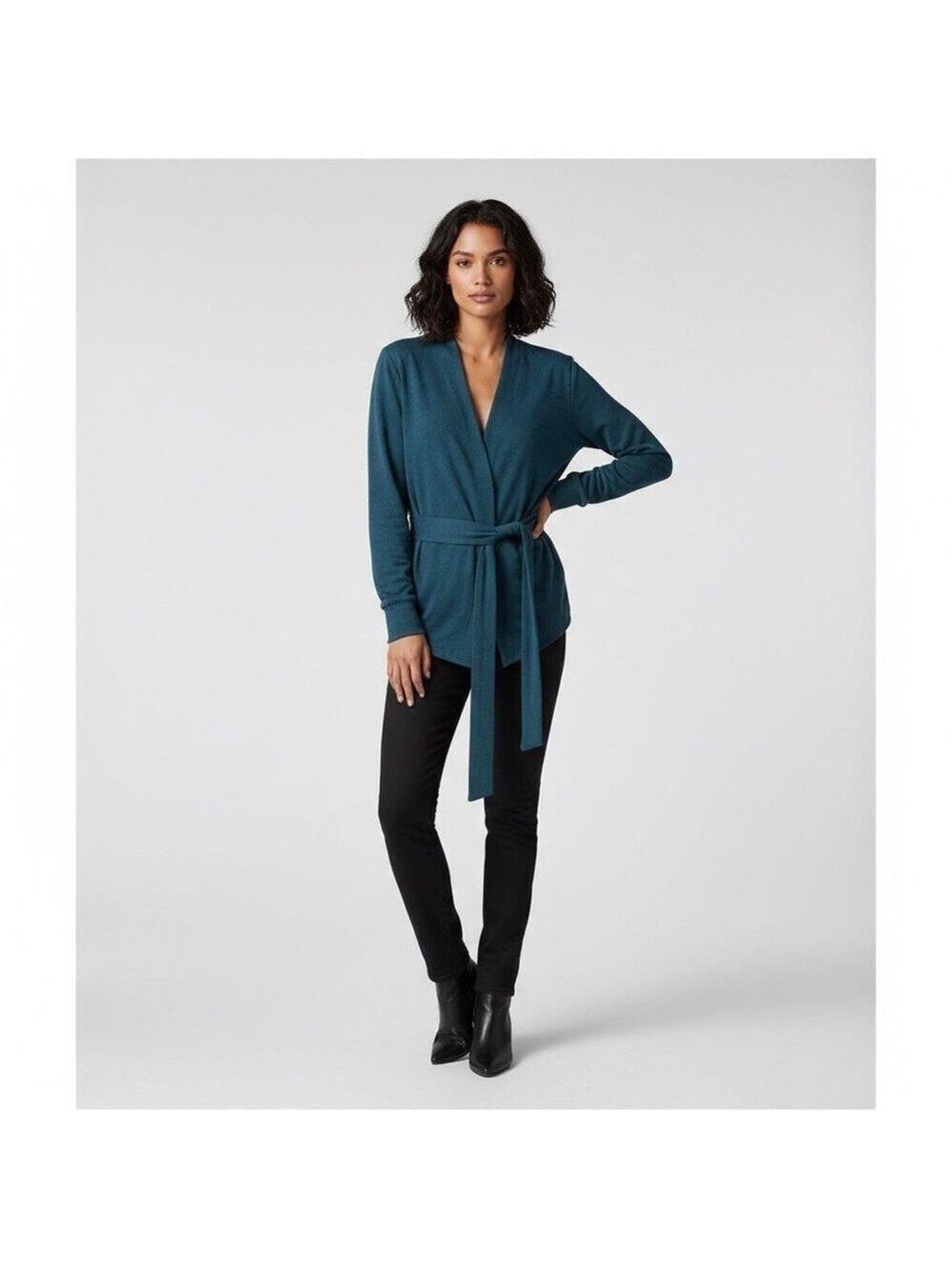 The North Face Monterey Blue Terry Wrap Tie Cardigan Sweater size large